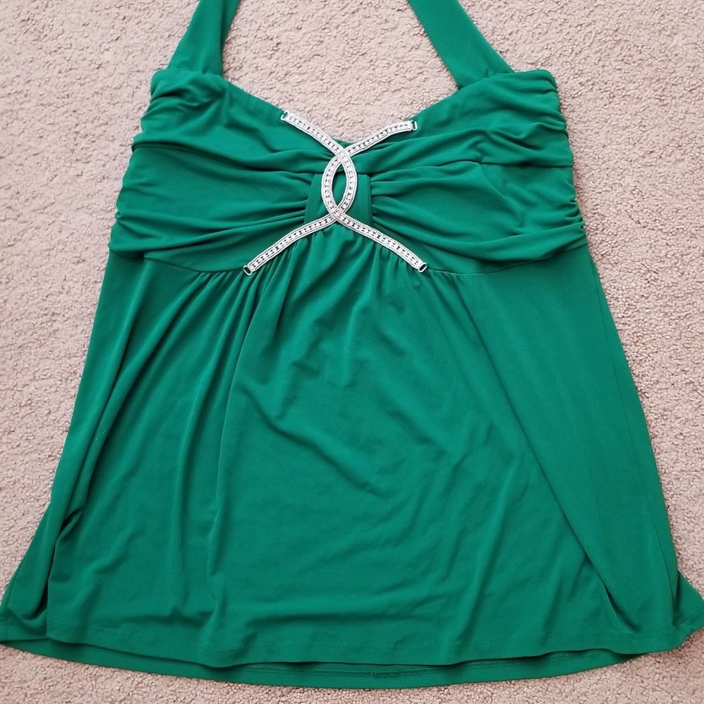 Green Rhinestone Halter By Venezia Size 14/16 - Picture 16 of 16